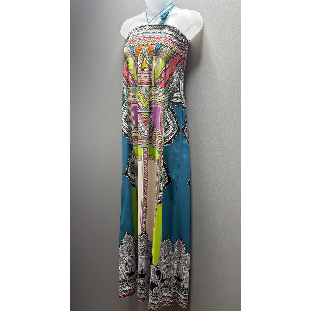 Flying Tomato Halter Elastic Maxi Beach Dress Women's Size M Bohemian Artsy Boho