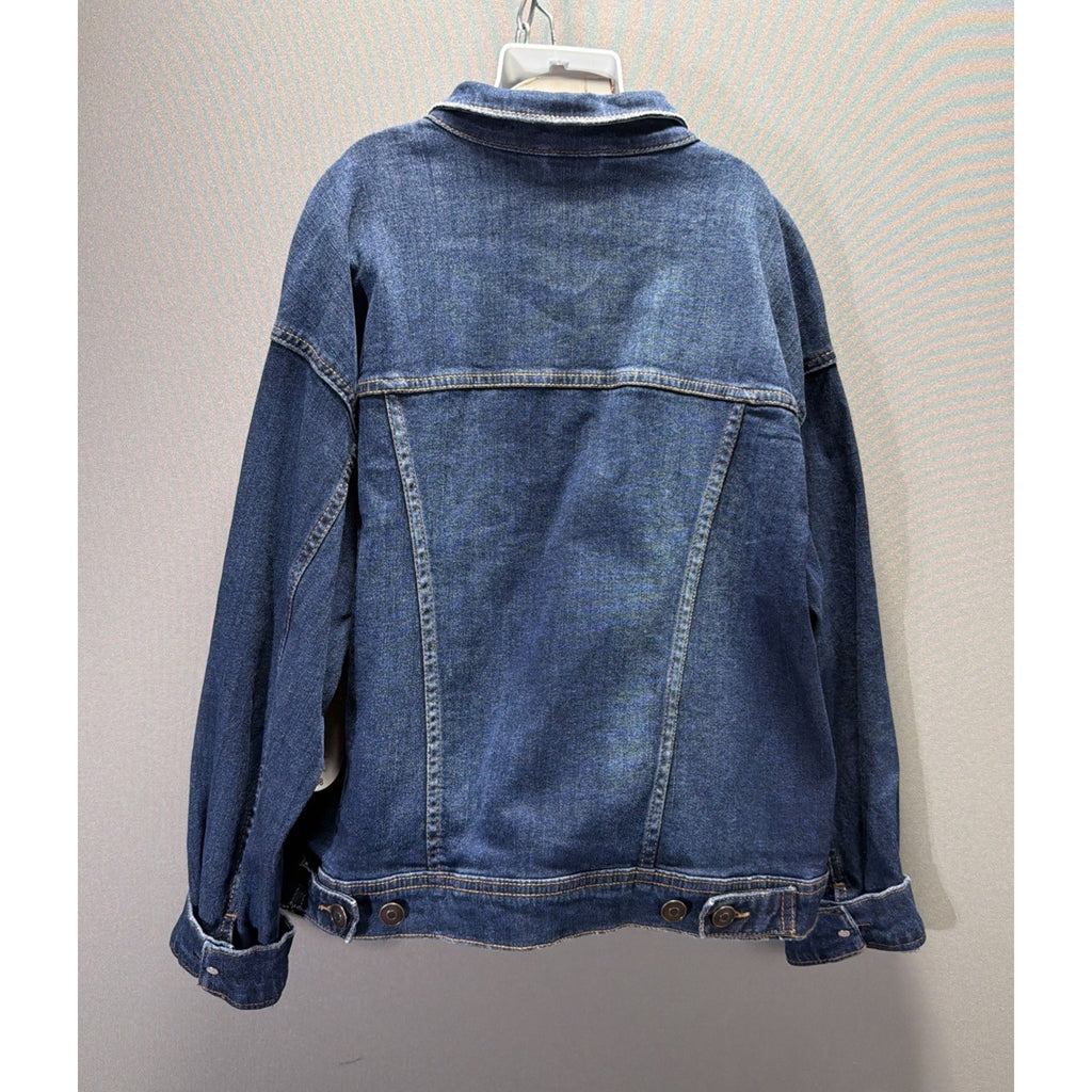 wonder nation girl's jean jacket size L Plus 10/12 dark wash blue NWT Stretch