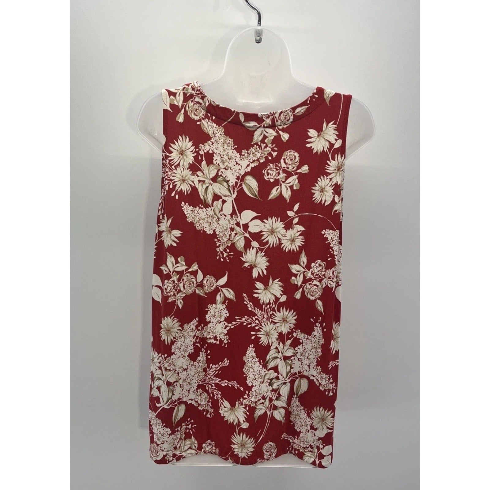 J Jill Wearever Womens Floral Tank Top Red Beige Boho Cottagecore Travel M