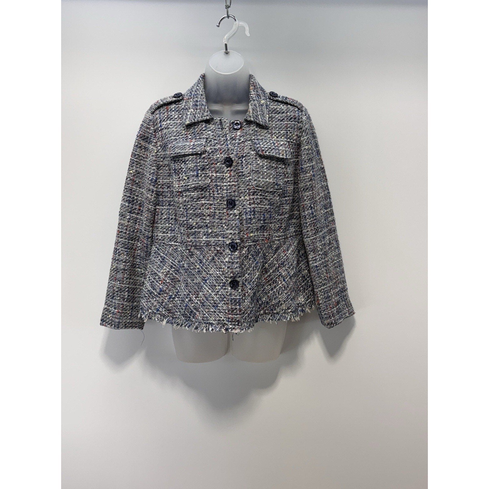 Chico's Jacket Blazer Gray Multi Woven Career Stretch Button Women’s Petite 1/M
