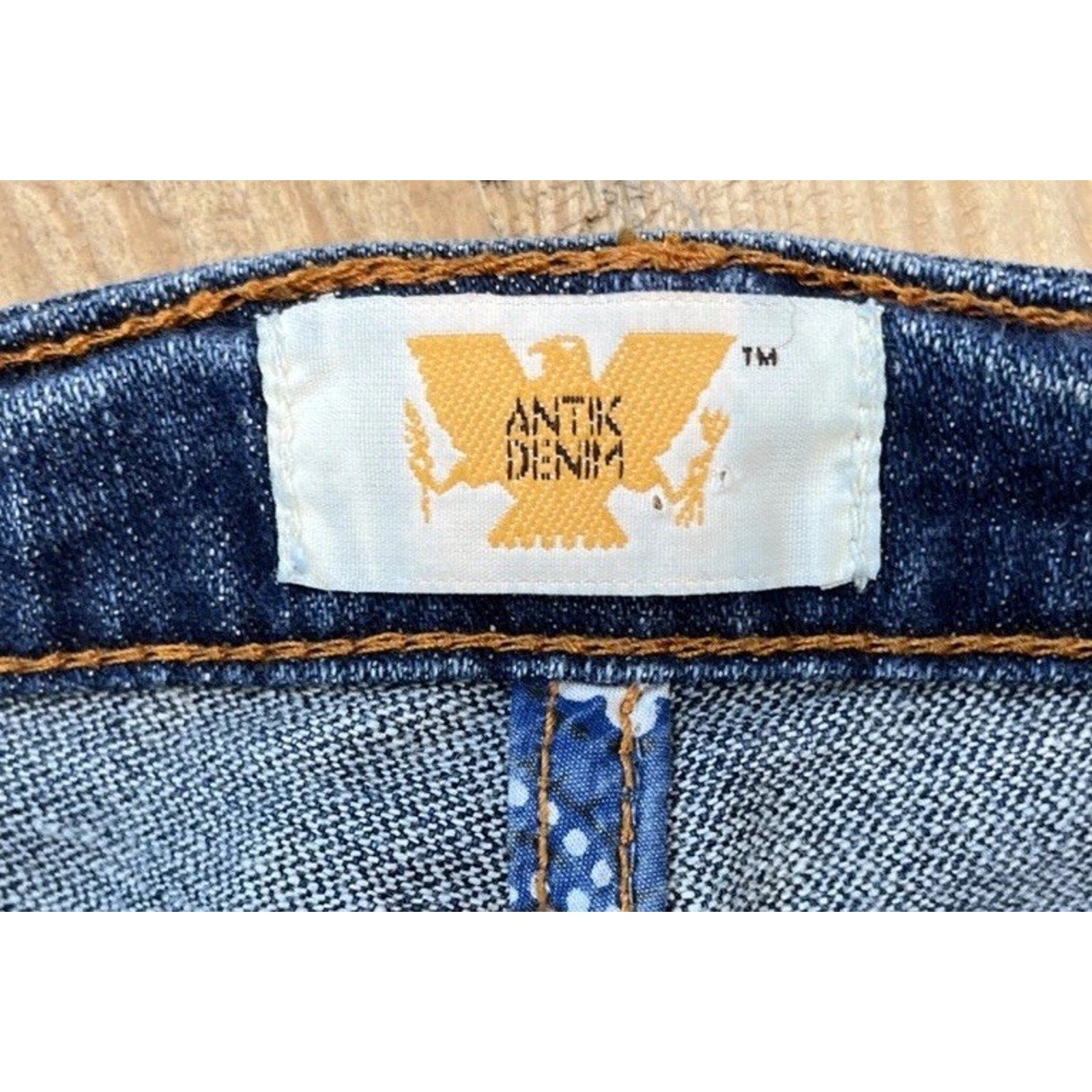 Antik Denim Women size 31 Distressed Bell Bottom Blue Jeans Stitching Southwest