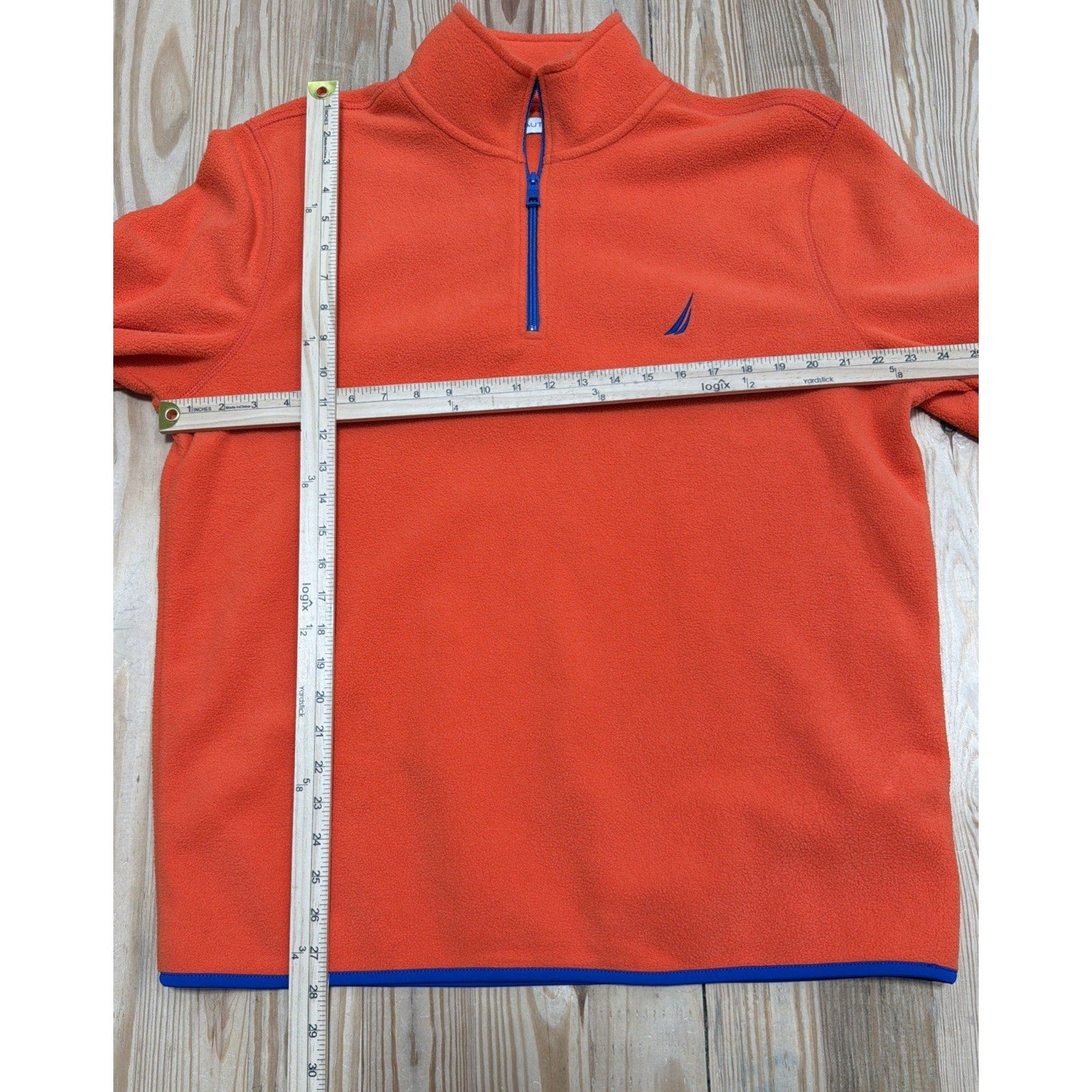 Nautica Men's 1/4 Zip Pullover Fleece Orange L Mock Neck Logo Polyester