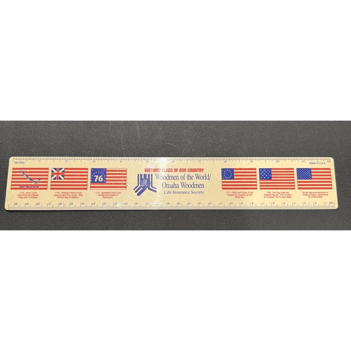 Vintage WOODMEN OF THE WORLD OMAHA WOODMEN RULER FLAGS OF THE US PRESIDENTS