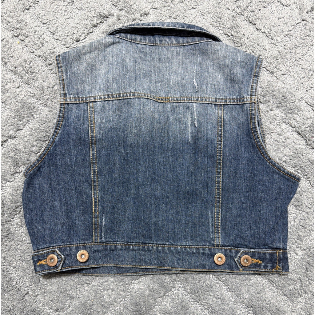 New Highway Jeans Blue Denim Jacket Cropped Vest Women's Juniors Size L