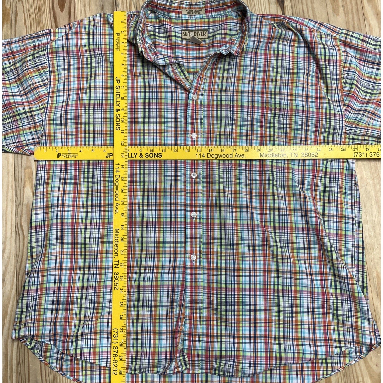 Sun River Men’s Sz XXL Short Sleeve Button Up Plaid Cotton Shirt