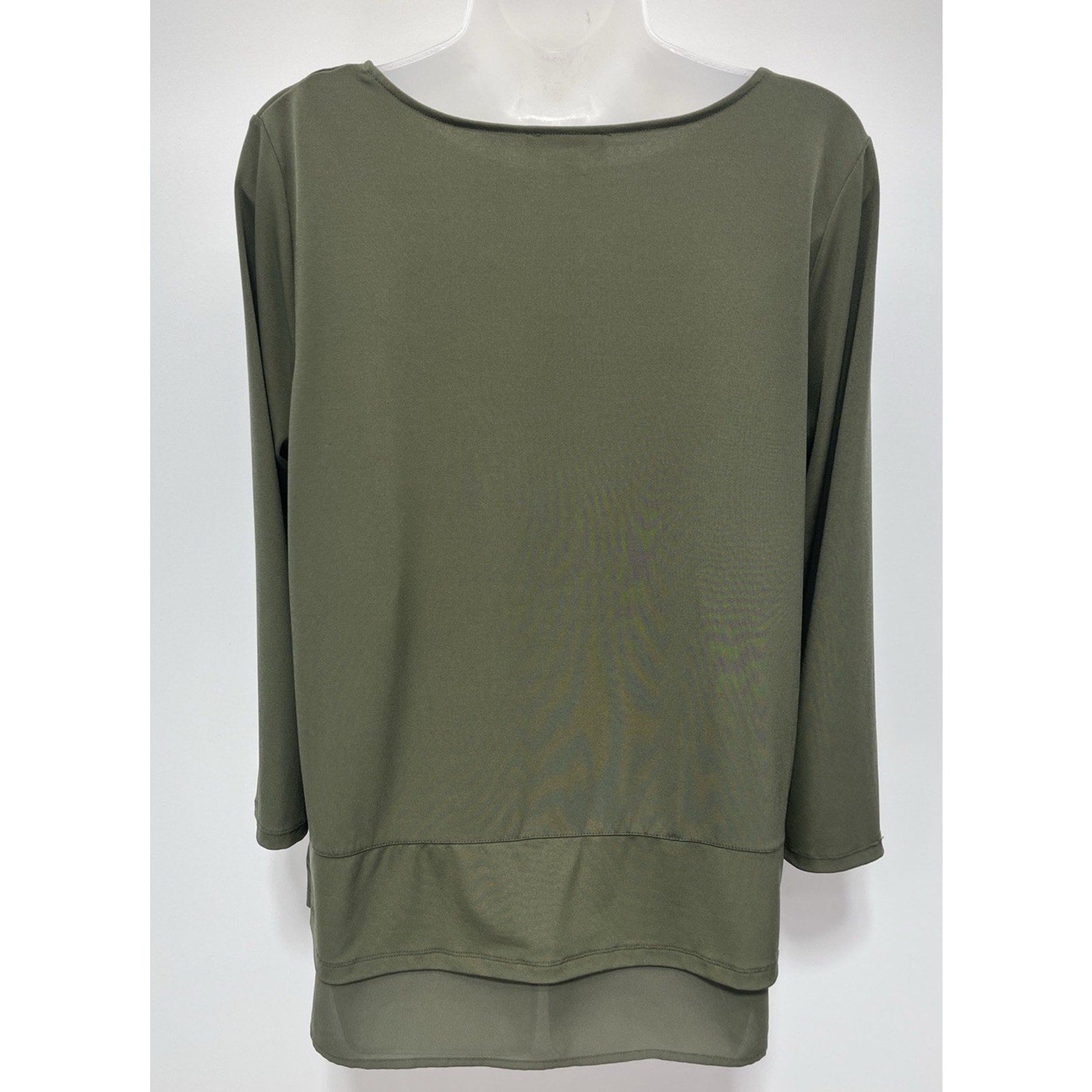Calvin Klein Solid Army Green 3/4 Sleeve Blouse Womens Size M Polyester Blend