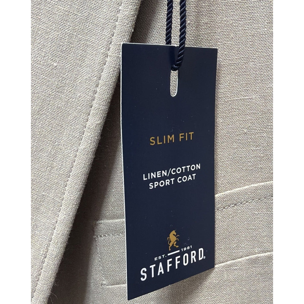 Stafford Slim Fit Linen Cotton Sport Coat Blazer Beige Stone 50R NWT Summer