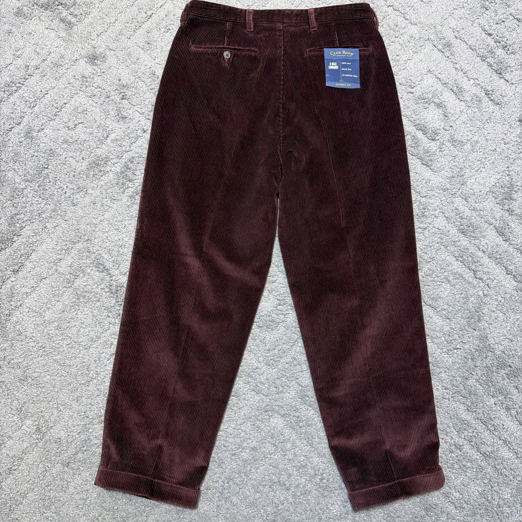 NEW Club Room Pants Mens 34 X29 Burgundy 8 Wale Soft Corduroy Chino Straight