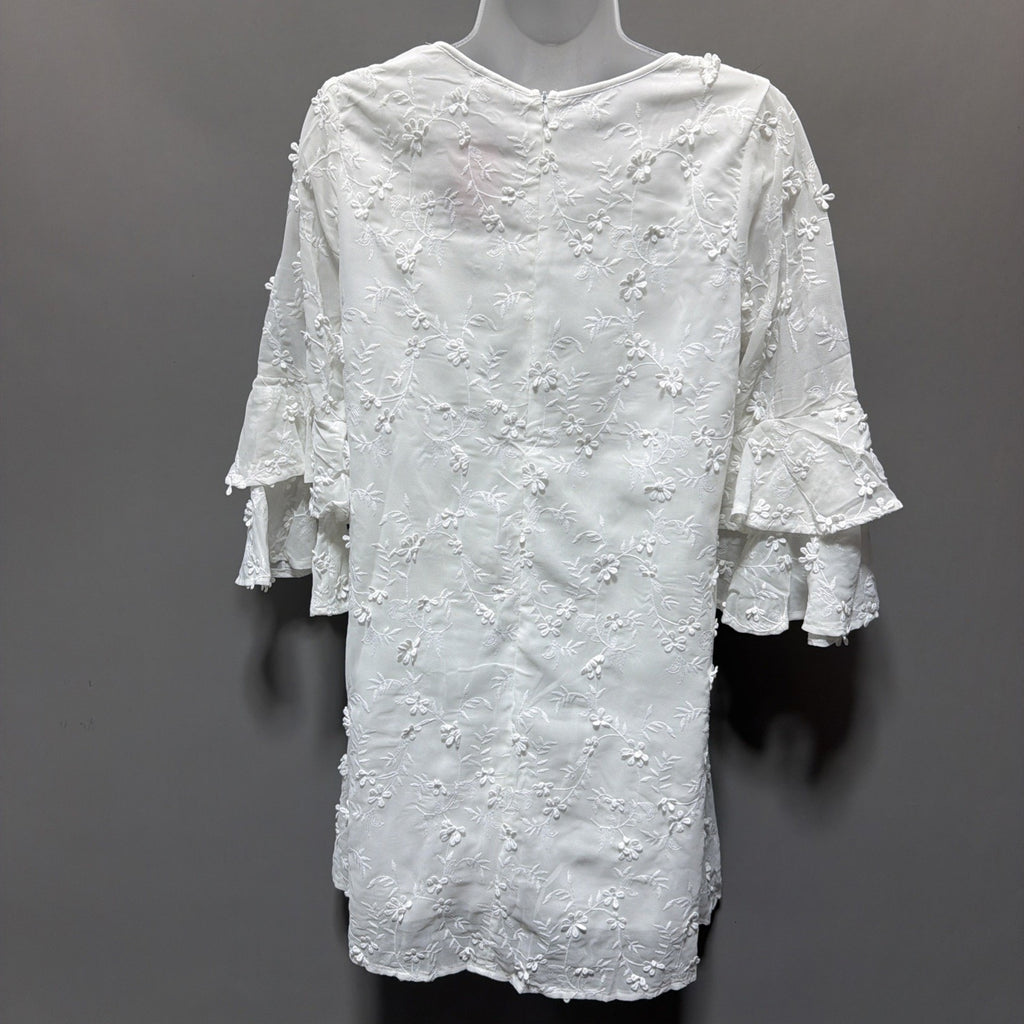 NWT White Micro Floral Embroidered Shift Dress Sz S Bride Bridal Shower Feminine