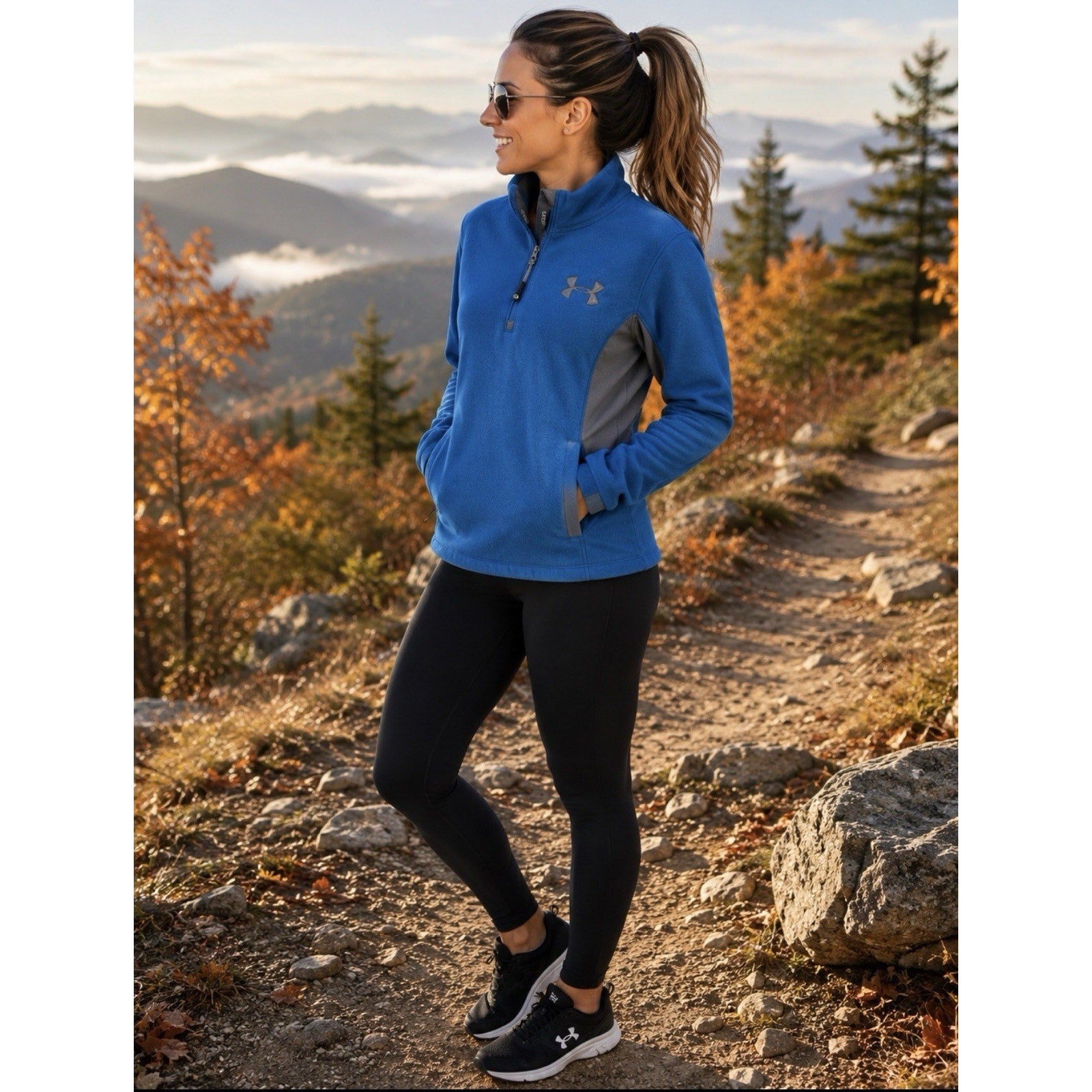 Under Armour Womens S Blue Gray Fleece 1/4 Zip Pullover ColdGear
