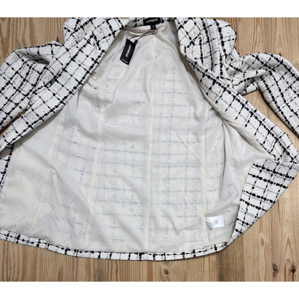 EXPRESS Women's Houndstooth Plaid TweedCustom Fit Boyfriend Blazer Size XS