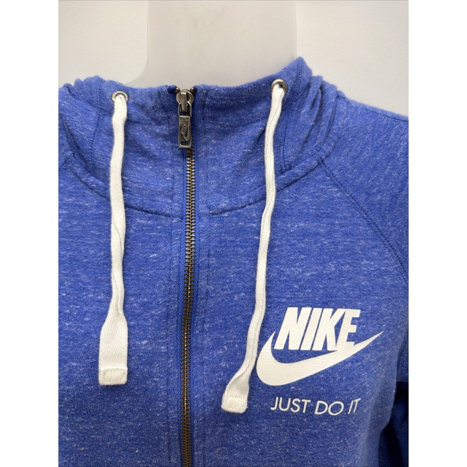 Vtg Red Tag Nike Women Sweatshirt Long Sleeve Full Zip S Blue Hood Drawstring