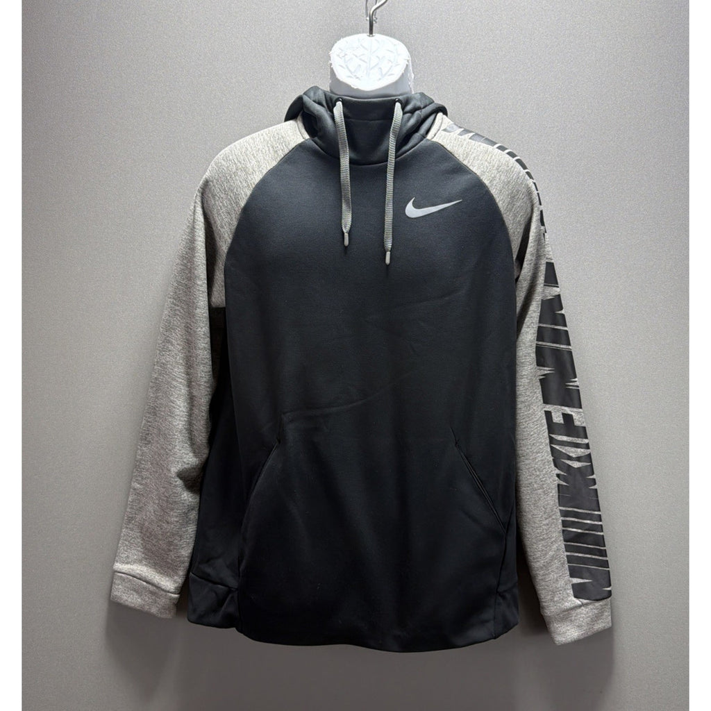 Nike GFX 3 Dri Fit Hoodie Mens L Raglan Black Grey BV3875 010 Fleece Lined Logo