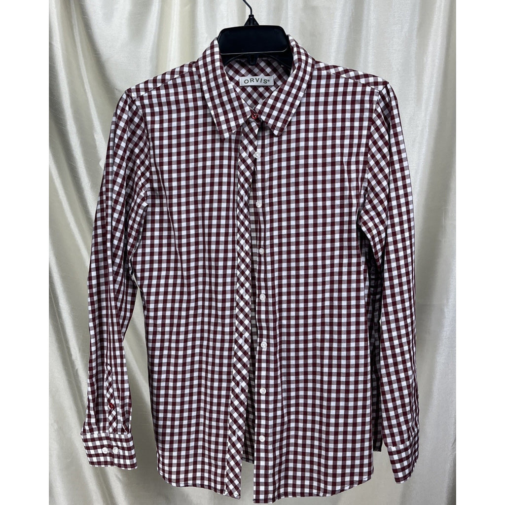 Orvis Shirt Womens Size 8 Red Check Plaid Cotton Button Up Long Sleeve Outdoor