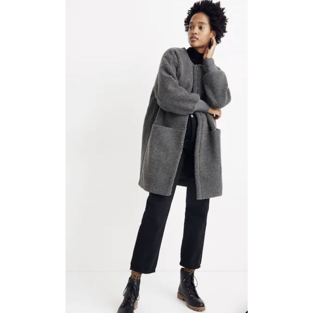 Madewell Bonded Sherpa Cocoon Coat Womens Sz XS Gray Fleece Stretch