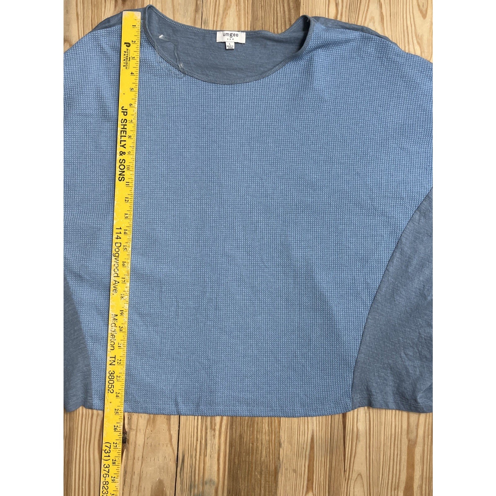 Umgee Denim Blue Waffle Knit Long Sleeve Batwing Casual Solid Top Women's Large