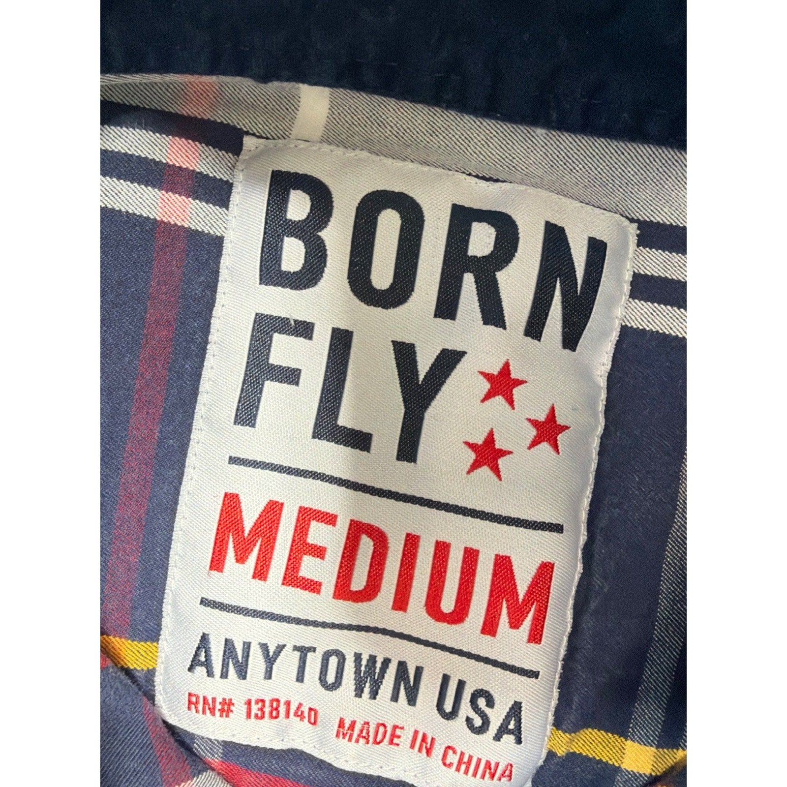 Born Fly Blue Plaid Long Sleeve Button Up Shirt Embroidered Men Size M