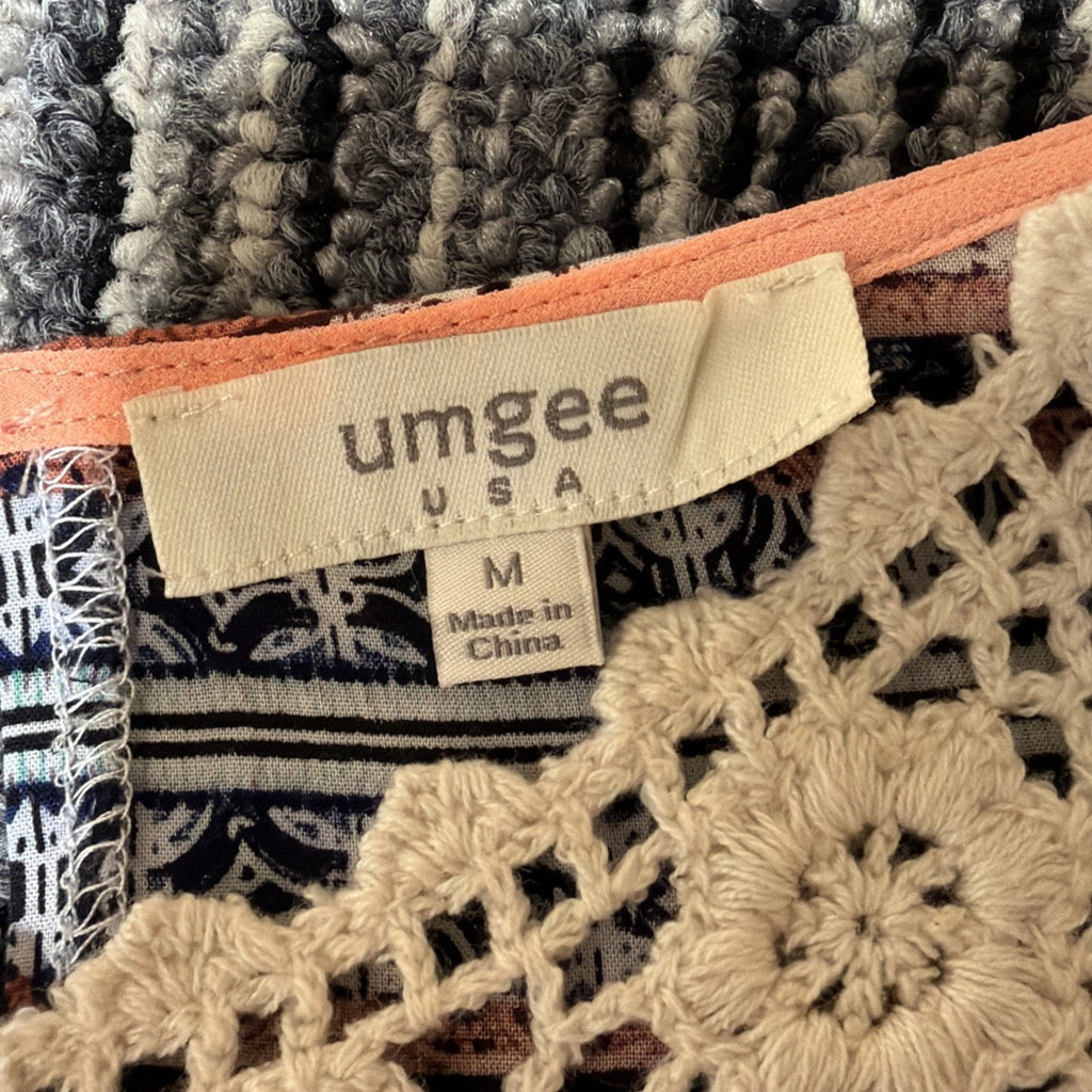 Umgee Dress M Multicolor Crochet Lace Patchwork Boho Festival Tribal Hippie Chic