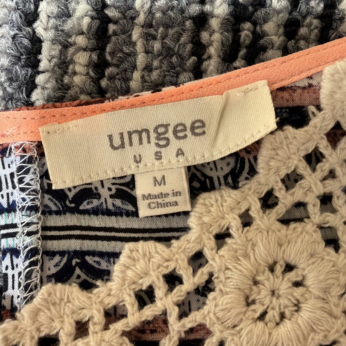 Umgee Dress M Multicolor Crochet Lace Patchwork Boho Festival Tribal Hippie Chic