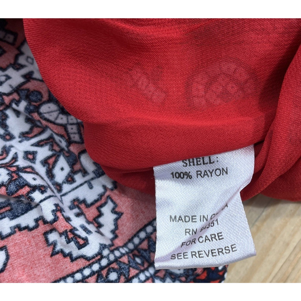 JOY JOY Womens V-NECK Geo Print Boho Dress STRETCH TUNIC 3/4 SLEEVES Medium