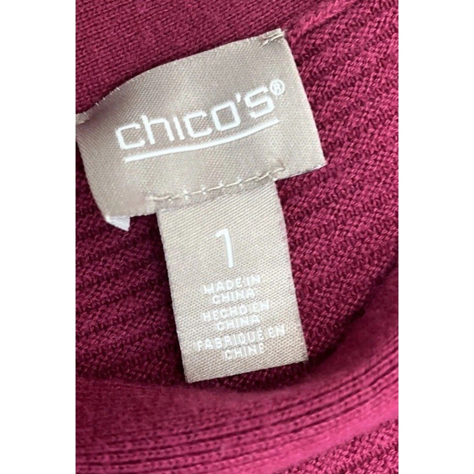 Chicos Burgundy Wine Textured Stripe 3/4 Sleeve Top Blouse Sz 1 M