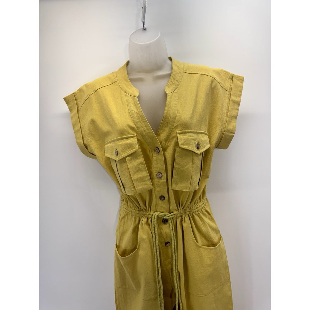 Entro Jumpsuit in Mustard Yellow Empire Waist Braided Belt Women’s Size M NWT