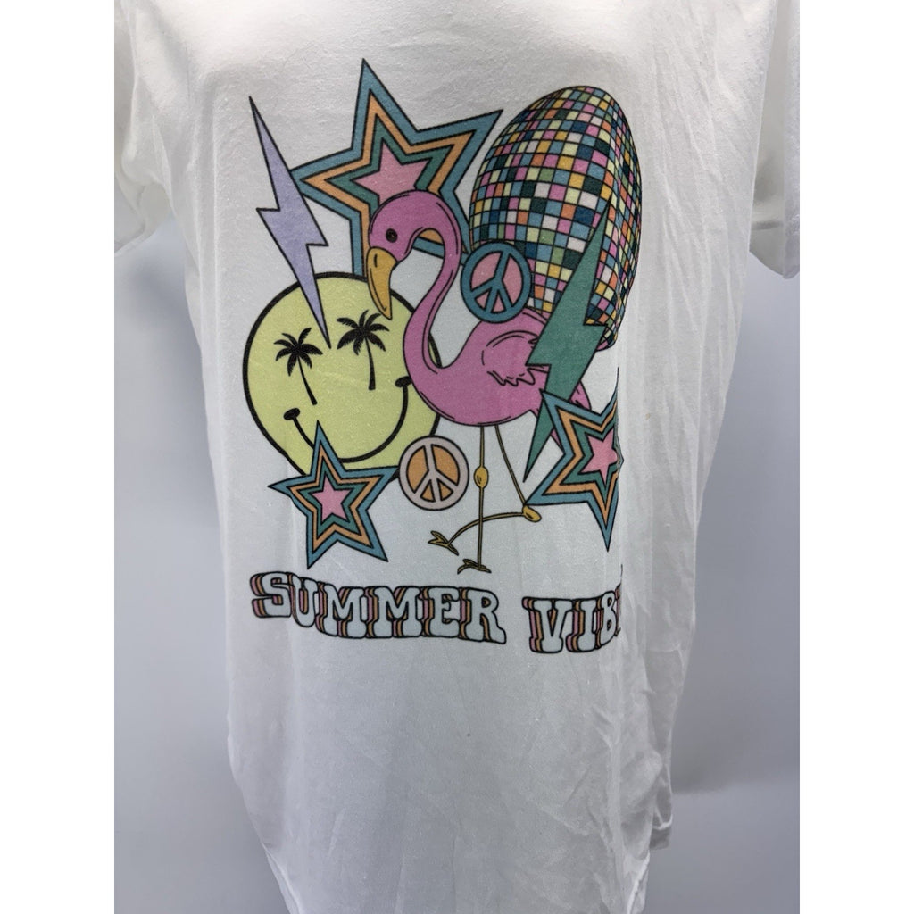 Modern Groove Summer Vibes T-Shirt Flamingo Beach Vacation Tee Women’s Small NWT