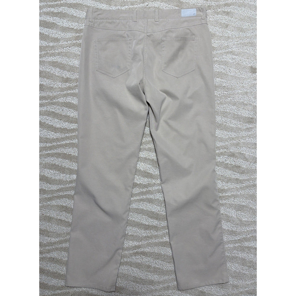 Peter Millar Performance Golf Pants Chino Men's 38X32 Flat Front Beige Khaki