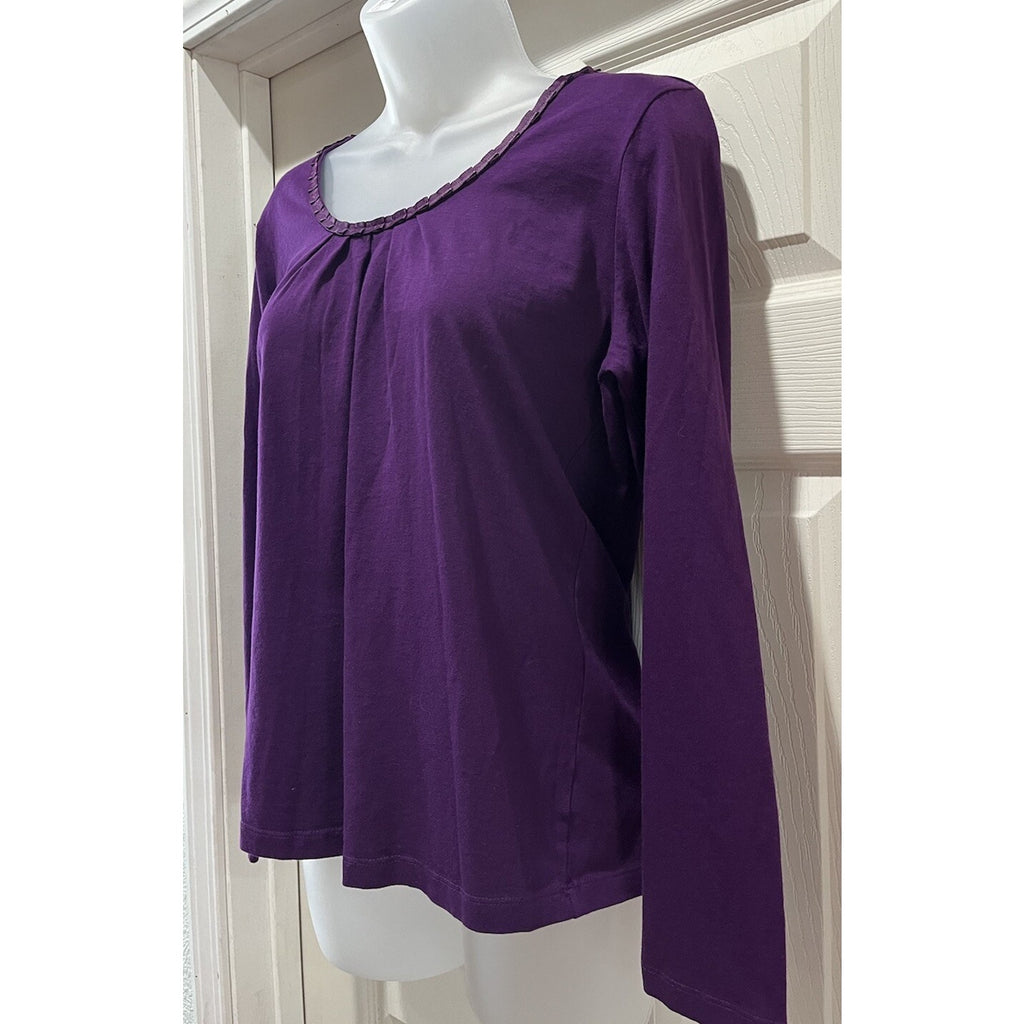 St Johns Bay Womens Purple Solid Long Sleeve Shirt Size Small Pleated Collar