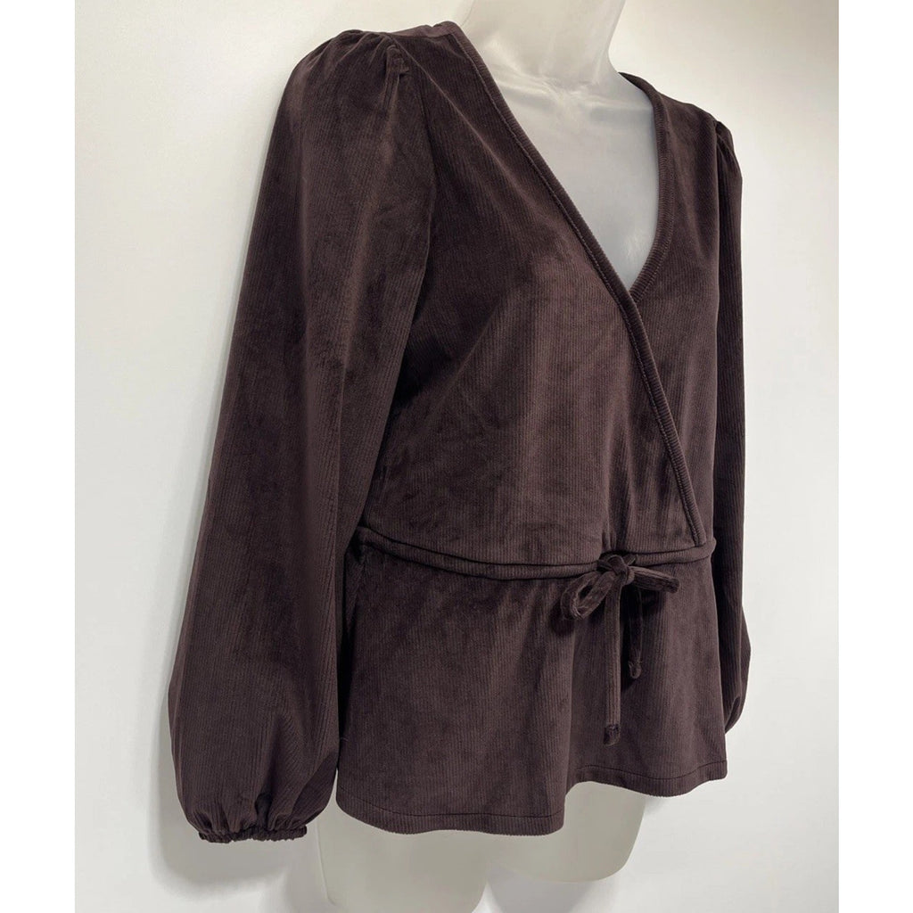 Madewell Top Womens M Corduroy Tie Front Faux Wrap Peplum Career Office Work