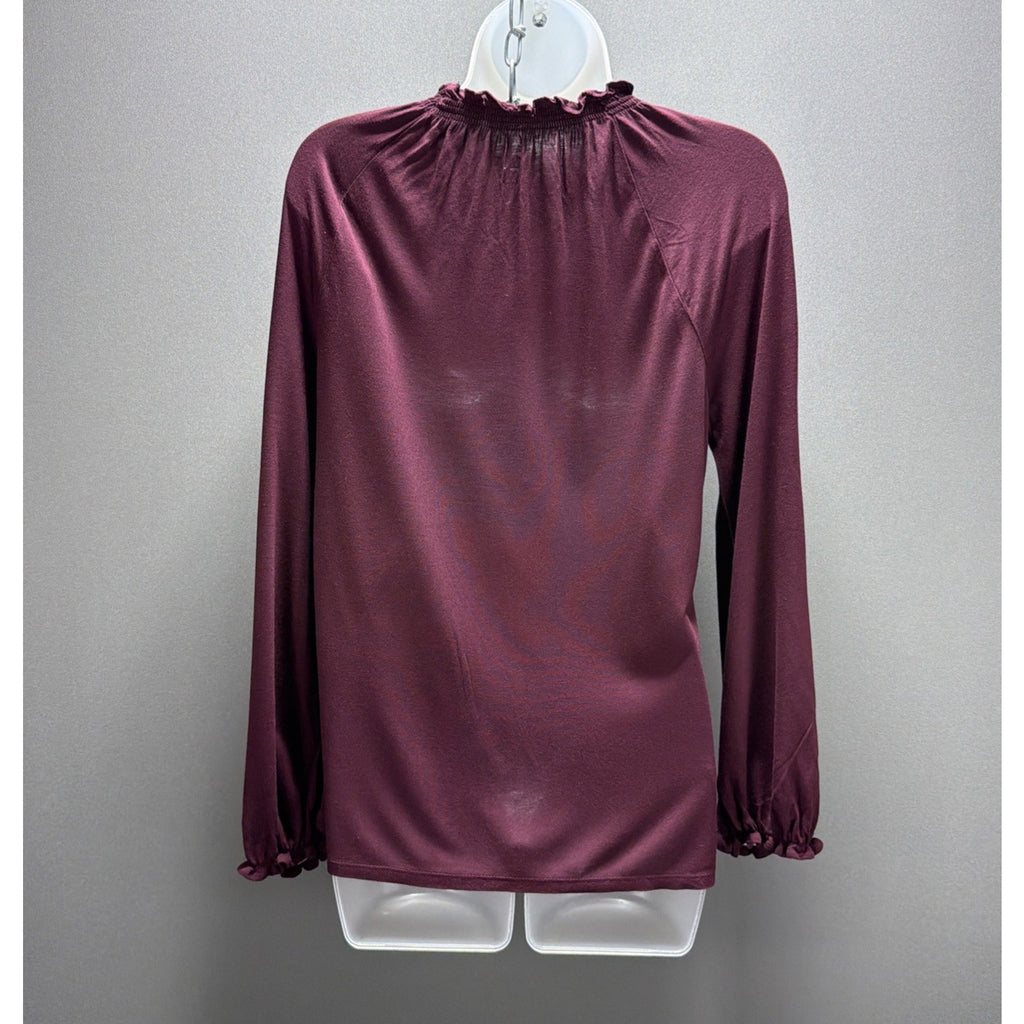 Loft Long Sleeve Blouse With Ruffle Collar Purple Petite XS