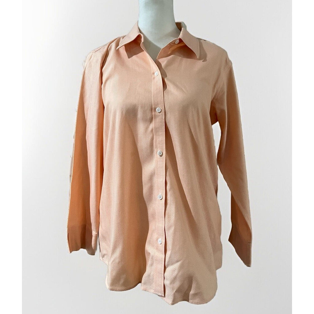 Liz Claiborne Women's Ombre Pink Peach Cotton no-iron Button Down Shirt Size 4