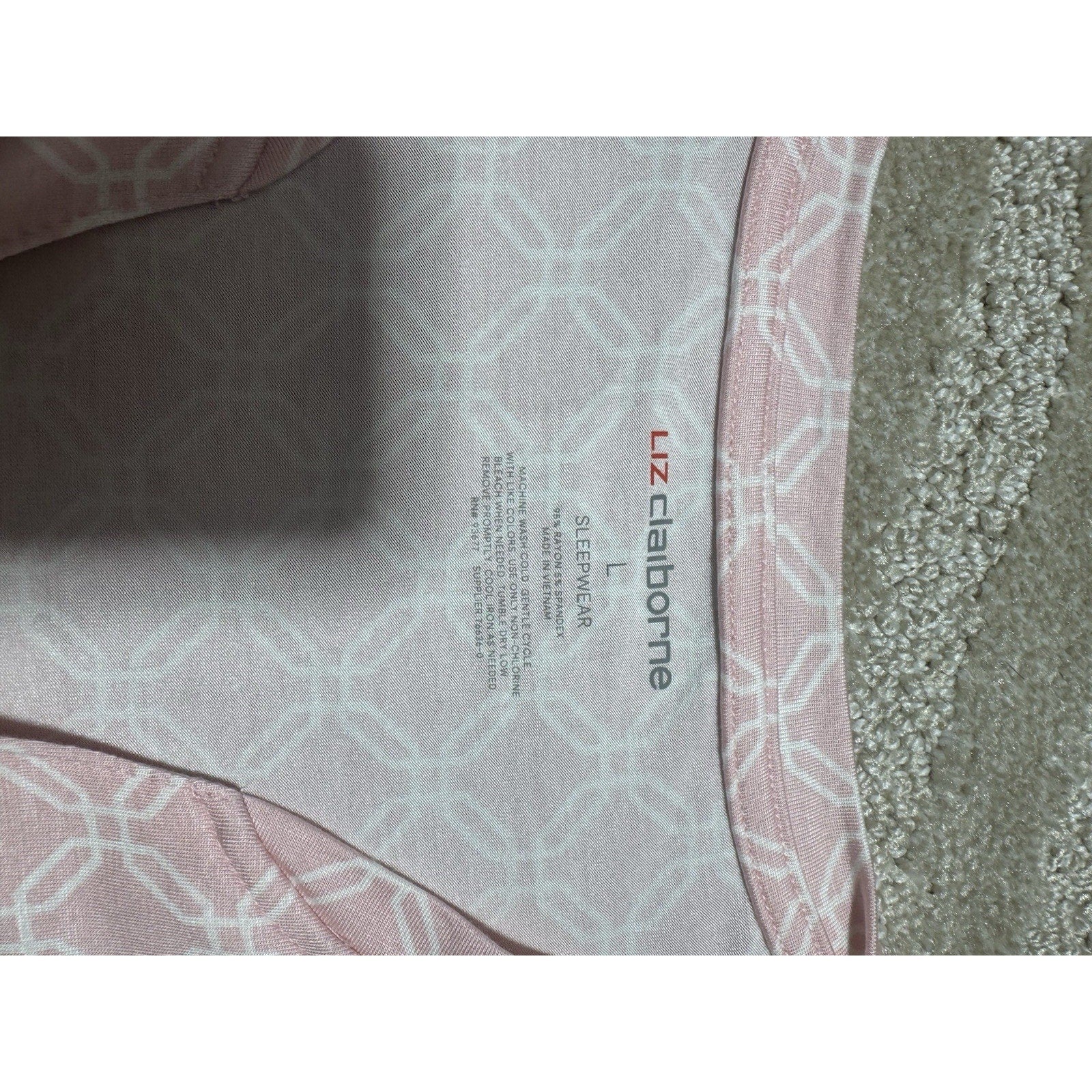 NWT Liz Claiborne Pink Geometric Pajama Set Large Cool & Calm Sleepwear 2PC