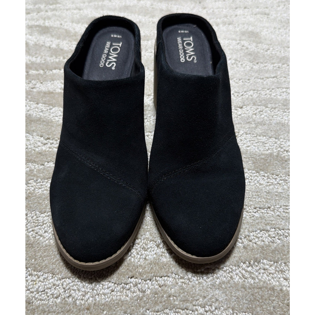 TOMS Leila Mule Clog Women's Size 9 Black Suede Block Heel Slip On Casual