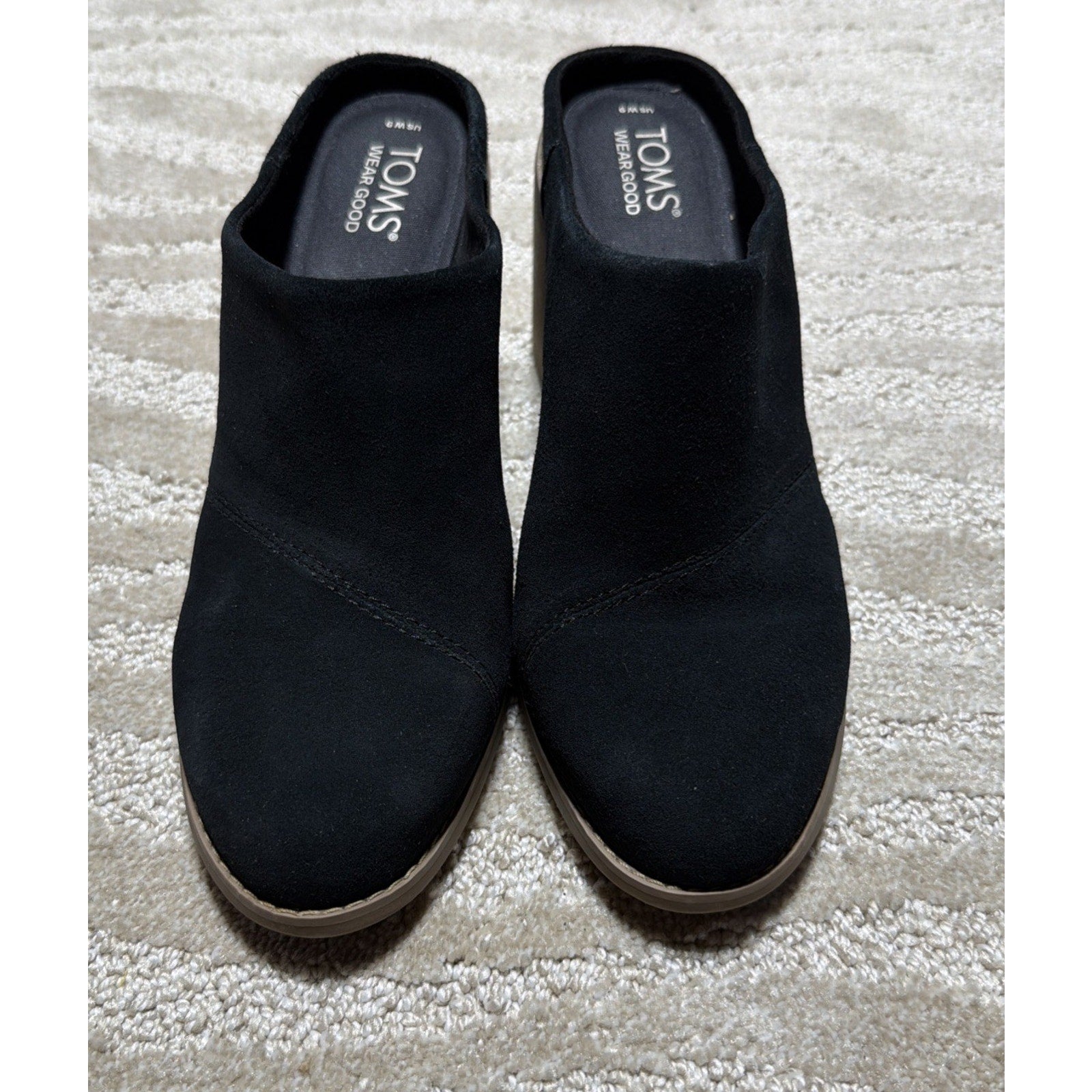 TOMS Leila Mule Clog Women's Size 9 Black Suede Block Heel Slip On Casual