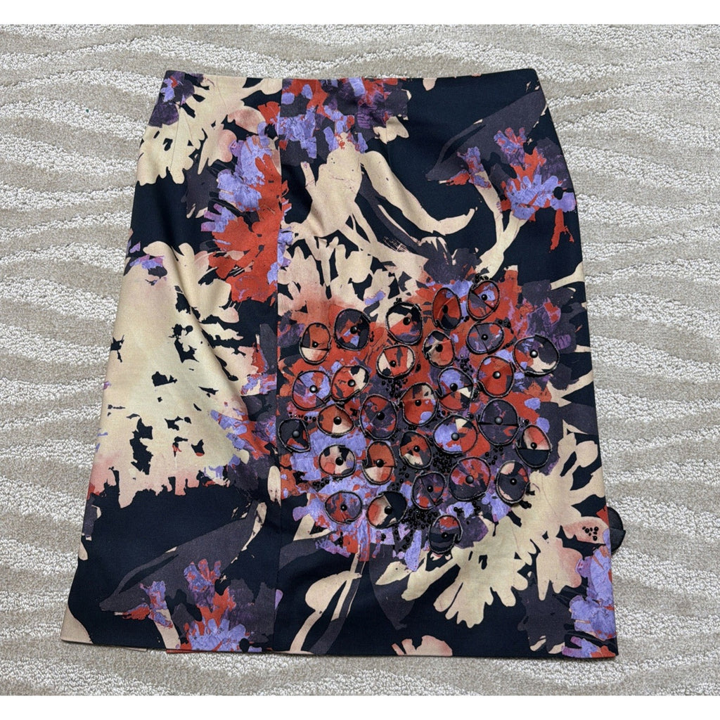 Worth Womens Size 10 Floral Applique Pencil Skirt Beaded Embellished Lined