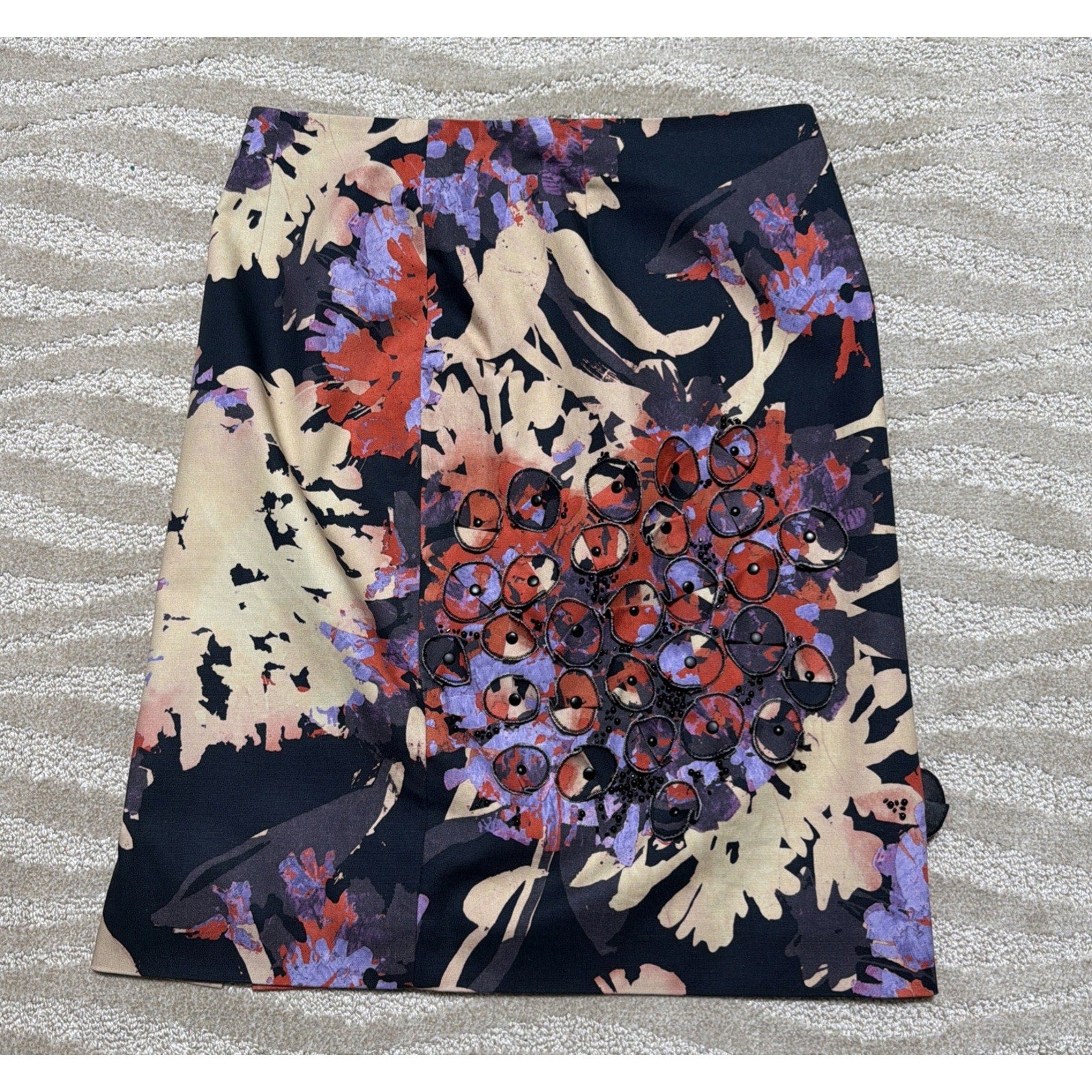Worth Womens Size 10 Floral Applique Pencil Skirt Beaded Embellished Lined