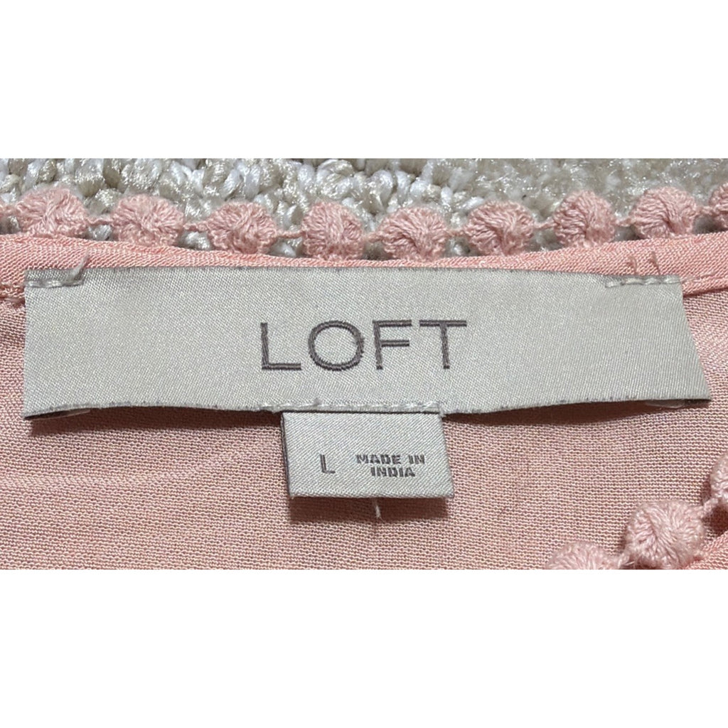 LOFT Peach Boho Lace Inset Top Blouse Large