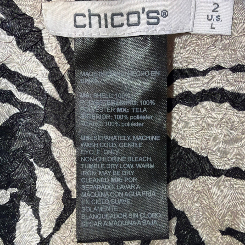 CHICOS TRAVELERS 2 Womens Jacket Open Crush Printed Contrast Trim Bohemian LARGE
