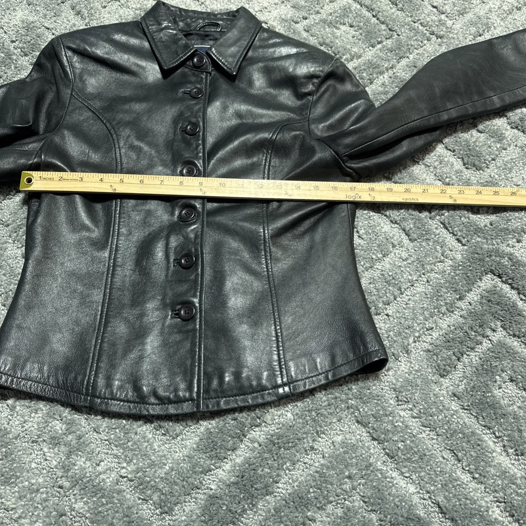 SAGUARO Black GENUINE LEATHER Jacket Women's Size M Reg Lined Coat Buttons