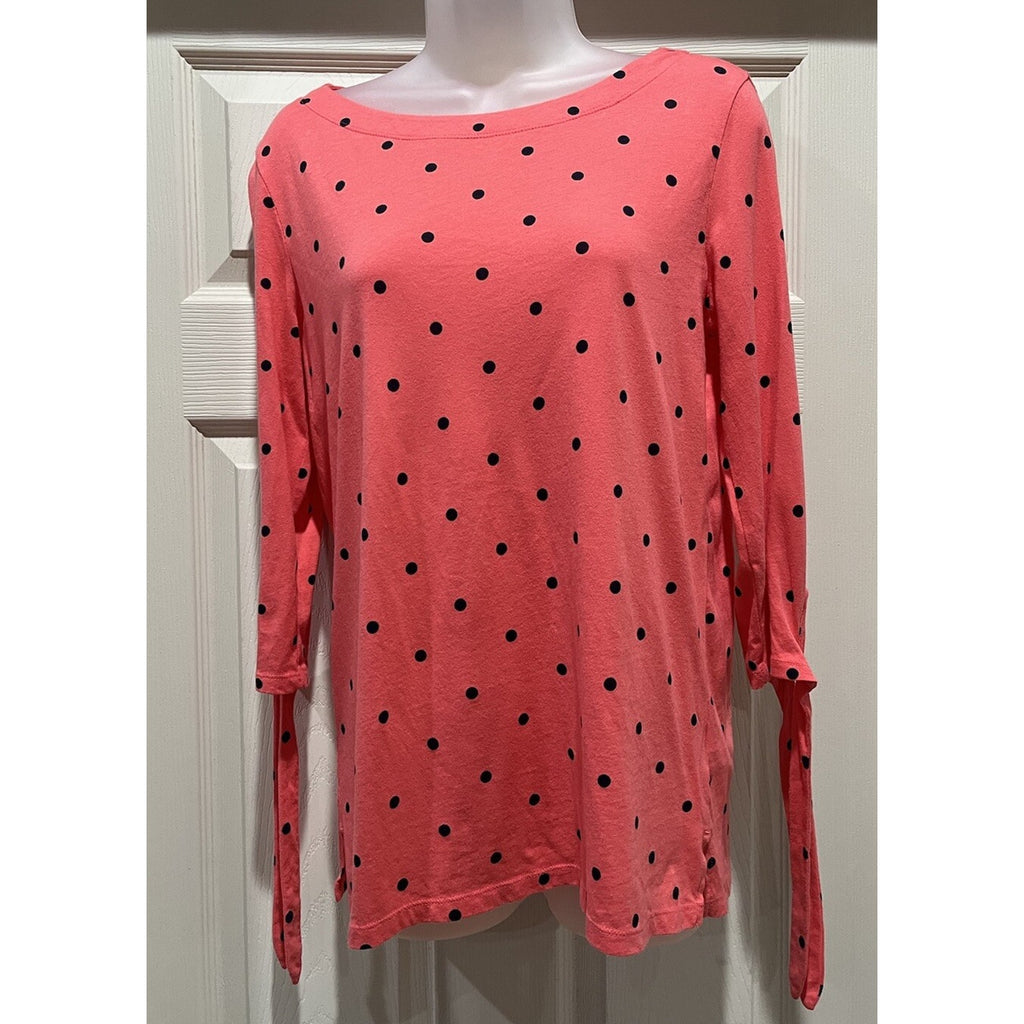 Old Navy Size S Coral Navy Polka Dot Tie Sleeve Top Blouse Women