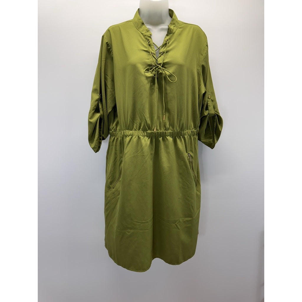 Speed Limit MPH Button Down Olive Green 3/4 Sleeve Women’s Plus 1X