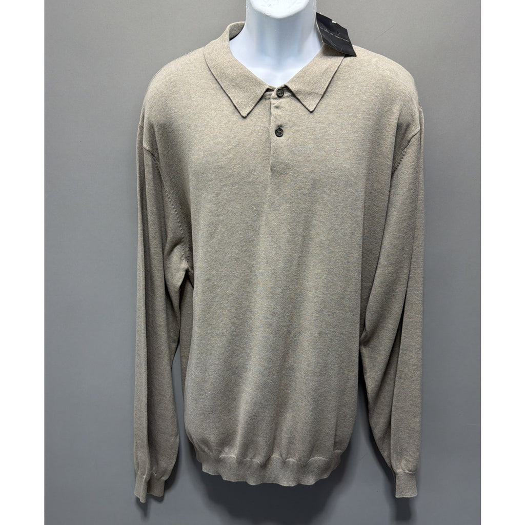 NWT Men's Croft & Barrow Heather Biege Signature Polo Sweater Size XL