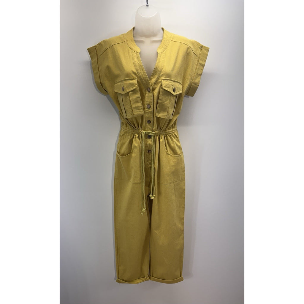 Entro Jumpsuit in Mustard Yellow Empire Waist Braided Belt Women’s Size M NWT