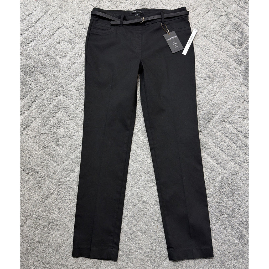 Zac & Rachel Dress Pants Women Sz 10 Black Stretch Belted Straight Slim Legs NWT