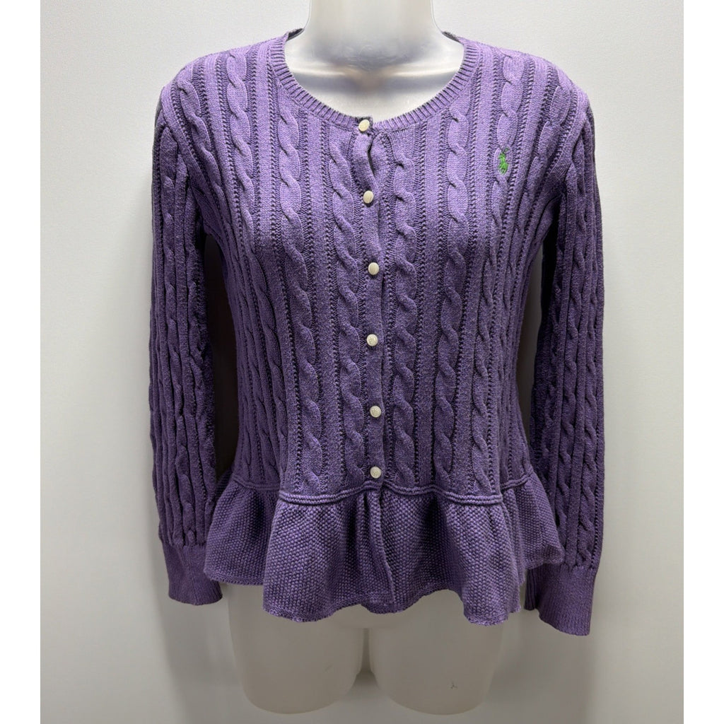 Vtg Polo Ralph Lauren Girls Cable-Knit Long Sleeve Cotton Cardigan Sweater L