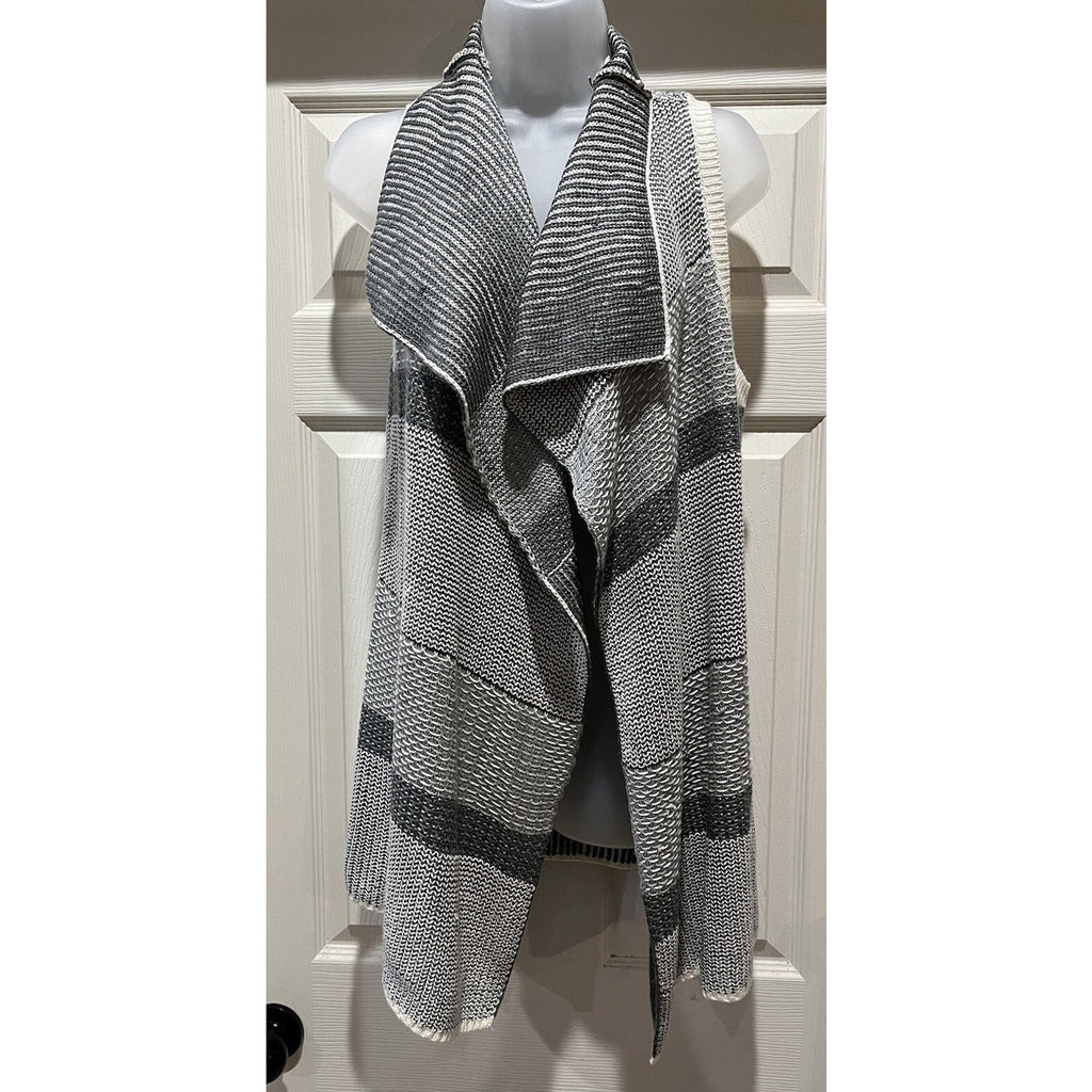 Cato Women's L Cardigan Sweater Sleeveless Stripe Open Front Vest EUC