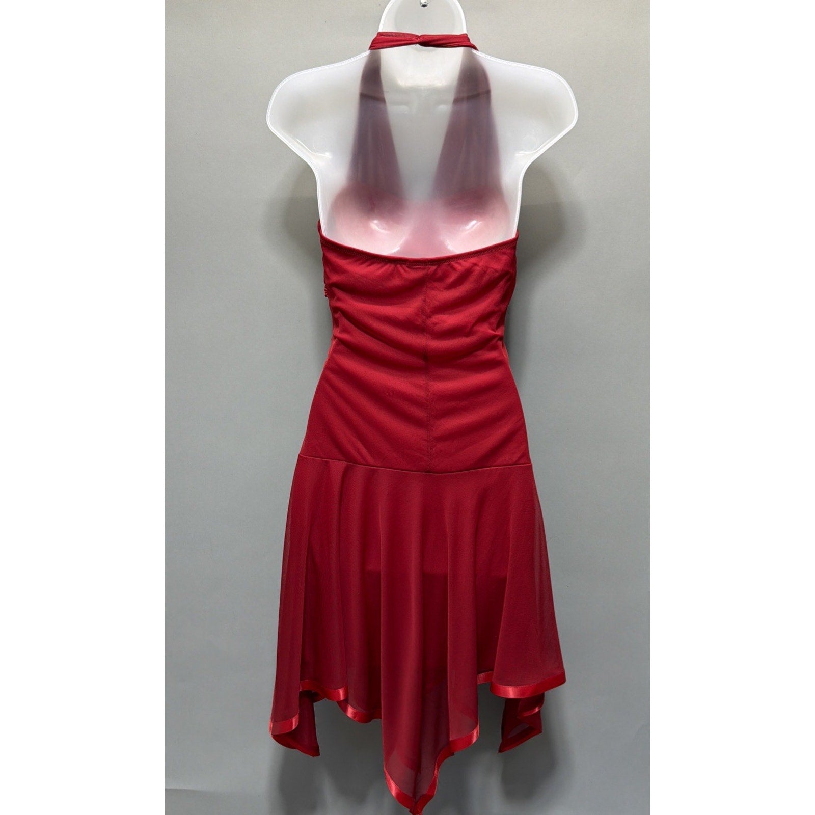 Y2K Taboo Asymmetrical Hem Midi Dress VTG 2000s Red /Slinky/Rhinestones Buckle M