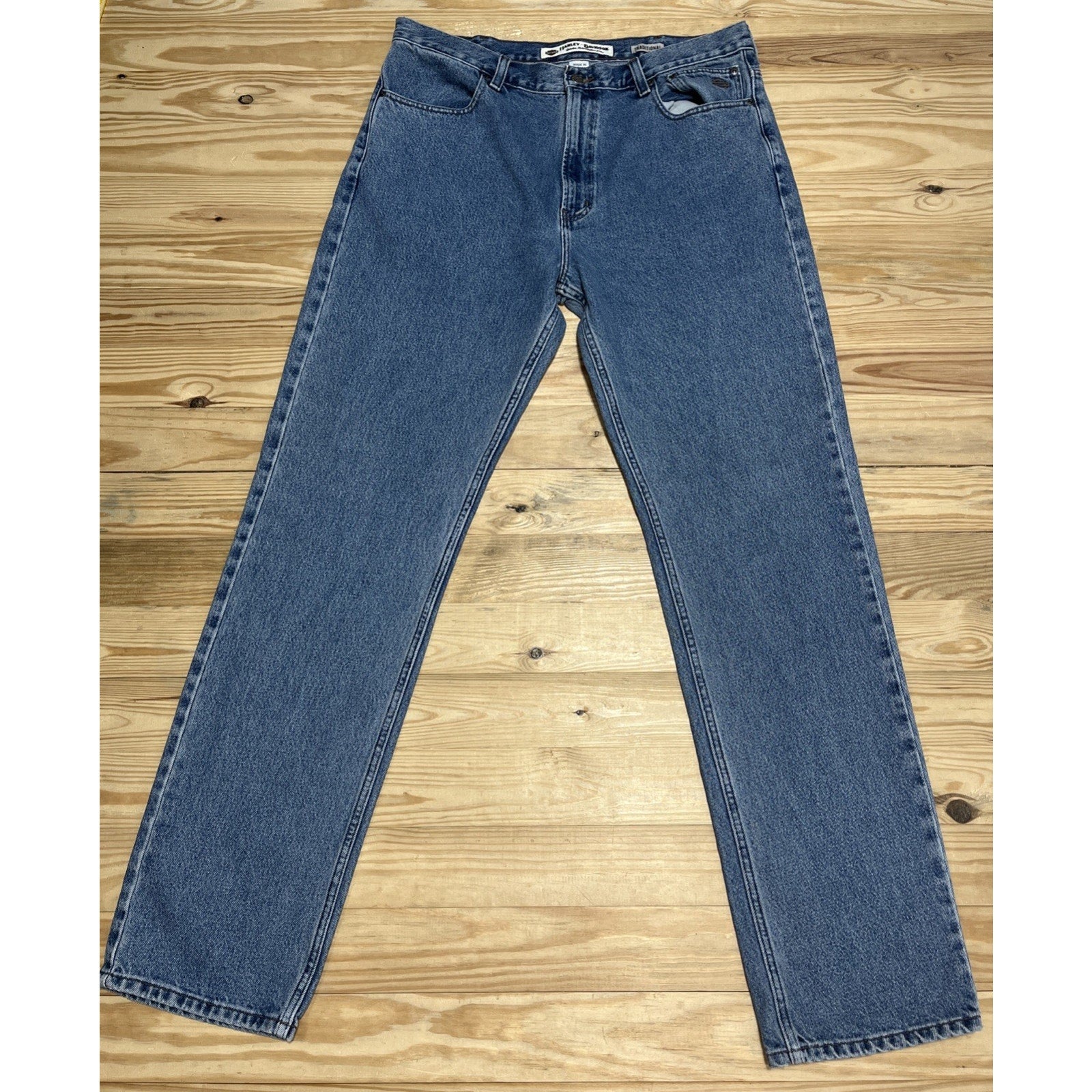 Harley Davidson Traditional Mens 38x36 Light Blue Jeans Slim Fit Tapered Leg