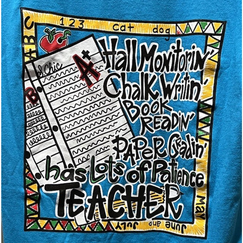 Southern Chics Teacher Girlie Bright Blue T Shirt Medium ABC 123